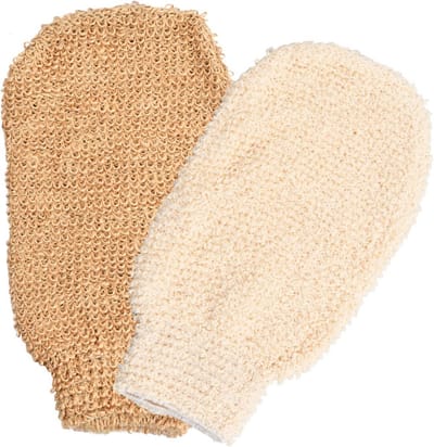 SnelShoppen - 2 Paar Peeling Handschoenen - Linnen Exfoliërende Glove voor Alle Handen - Massage Glove voor Lichaam - Peeling Glove in Apricot en Khak