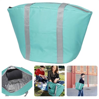 Ge soleerde Koeltas - 22,3 liter - Lichtblauw - Isolerend - Thermische Binnenkant - Dubbel Handvat - Rits - 18,5 x 18 cm - Verstevigde Bodem - Voor Picknick & Boodschappen - Inclusief EBOOK