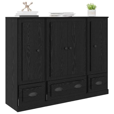vidaXL - Highboard - 3 - st - Zwart - Eiken - 132 - x - 35,5 - x - 103,5 - cm - Bewerkt - hout