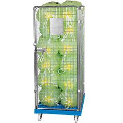 Gaascontainer 4-zijdig, 1600 bruikbare hoogte op kunststof rolcontainer, lichtblauw RAL5012