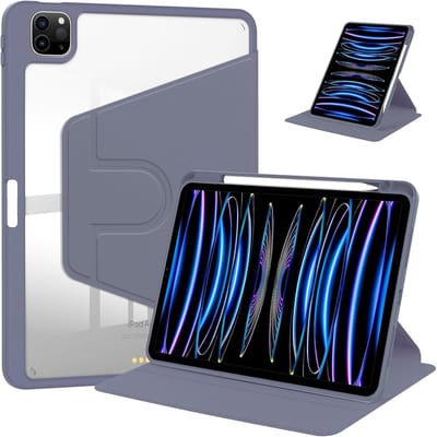 Acryl Draaibare Stand Case Hoesje Geschikt voor: iPad Pro 11 inch 4e/3e/2e generatie (2022/2021/2020) / Air 5 (2022) / Air 4 (2020) / Air 11 inch (2025) M3 / Air 11 inch (2024) M2 - met Potloodhouder (Lavender)