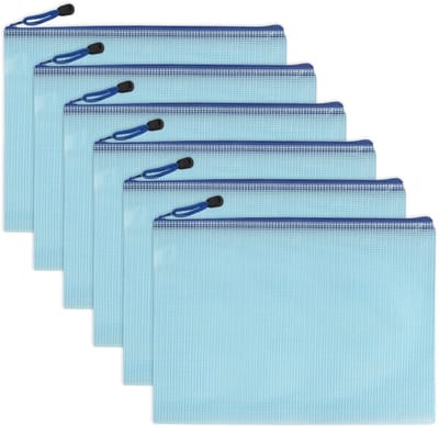 TOVBMUP A4-dossiertas - A4-dossiertas met rits - Mesh plastic ritstas - geschikt voor dossiers, papieren, documenten, make-up, huiswerk en reisaccessoires - 6 stuks - Blauw