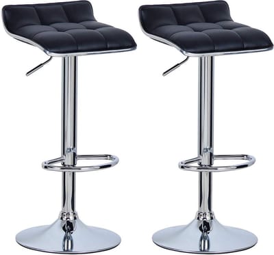 Barkrukken - Zwarte Kunstleren Barstoelen - Verstelbare Zithoogte 62-84cm - Set van 2 - Voor Keuken