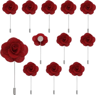 Kunstbloemen Corsage Set - Korset Bloemen Broche - Feestelijke Gelegenheden - Handgemaakt Met Detail - 4 x 9 cm - Rood