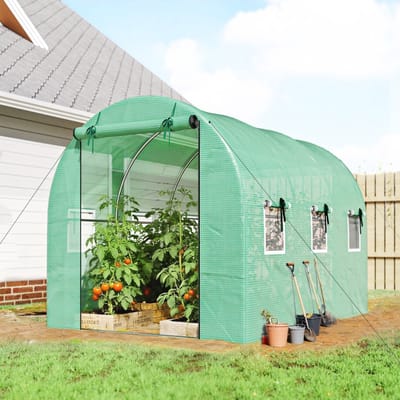 Wishdor - Foliekas - Met Oprolbare Deuren En Raamventilatie - Voor Tuin - Stalen Frame Met Polyethyleen Afdekking - Groen - 300 X 200 X 200 Cm