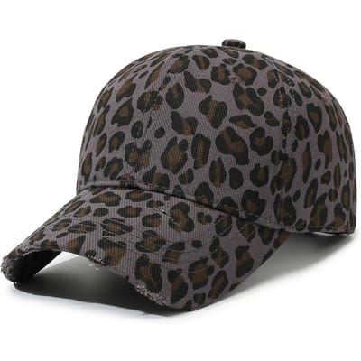 Trendy Unisex Baseballpet met Luipaardprint, Stijlvolle Ronde Tophoed Voor Buiten Zonbescherming Casual Liefhebbers Ins Eendensnavelpet 56-60 gray