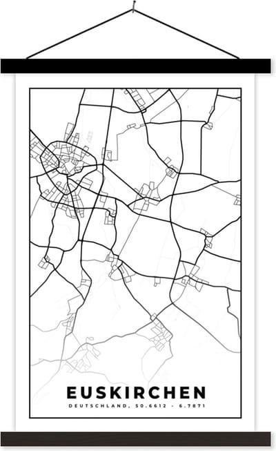 Posterhanger incl. Poster 40x60 cm - Schoolplaat - Kaart - Stadskaart - Euskirchen - Plattegrond - Textielposter - Zwarte latten - Stadskaart