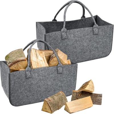 Viltzakken manden - Opvouwbare opbergers - Brandhout vervoeren - Versterkte handgrepen - 50 x 25 x 25 cm - Middengrijs