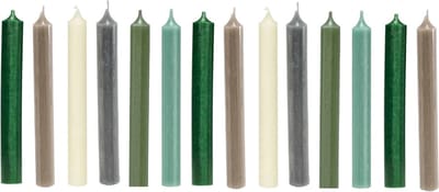 Cactula gekleurde dinerkaarsen dinerkaars kaars kaarsen 2.1 x 19,5 cm Kleur Botanical Bliss - Green - Olive Green - Grey -Taupe - Oker - Olive 14 stuks