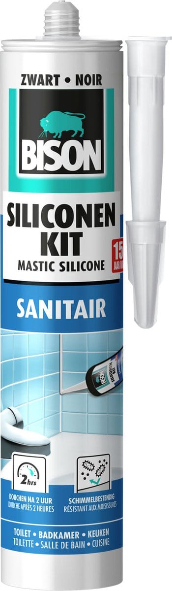 Bison Siliconenkit zwart koker 300 ml - waterbestendige kit, sanitaire afdichting, ongevoelig voor schimmel, kleurvast, blijvend elastisch, makkelijk verwerkbaar