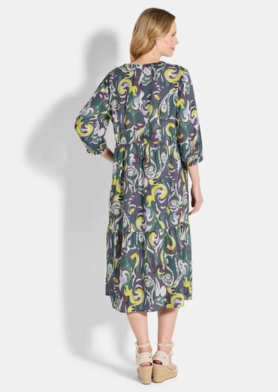 Gedessineerde jurk van soepele viscose - groen / gedess. - Gr. 19 van Goldner Fashion