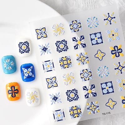 1 STKS Reliëf Bloemen Nagelstickers Etnische Stijl Nail Art Decoratie 5D Nail Art Stickers DIY Nagelaccessoires TS-115