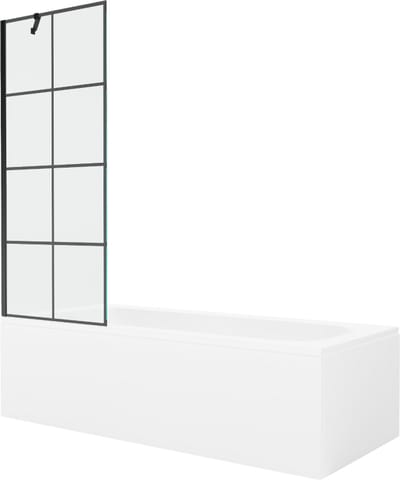 Mexen Vega rechthoekig ligbad 150 x 70 met omkasting en 1-vleugelig scherm 70 , zwart patroon - 550115070X9507007077