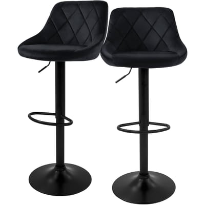 Barkruk set van 2 zwart fluwelen bekleding met rugleuning en voetensteun in hoogte verstelbaar 62-82cm ML-Design