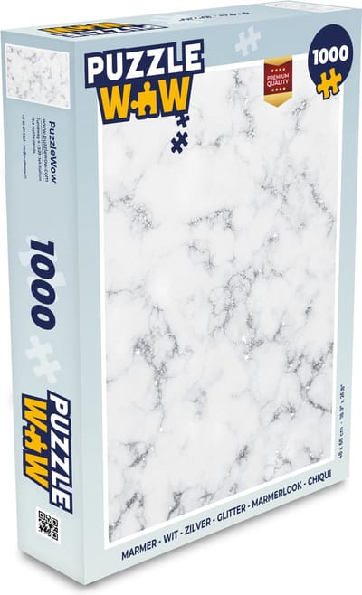 Puzzel Marmer - Wit - Zilver - Glitter - Marmerlook - Chique - Legpuzzel - Puzzel 1000 stukjes volwassenen