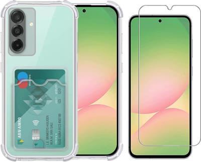 Transparant hoesje met Pasjeshouder geschikt voor Samsung Galaxy A26 - Shock Proof Case Met gehard glas Screenprotector