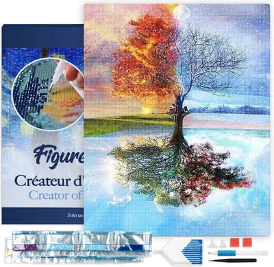 Figured'Art Diamond Painting set Volwassenen 40x50 cm met lijst Boom 4 seizoenen klassiek - 5D DIY Art full drill vierkante diamant - Canvas al ingelijst