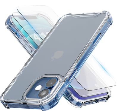 Hoesje geschikt voor iPhone 12 Mini Transparant - 2x screenprotector - beschermglas screen protector - Anti Shock hoesje case