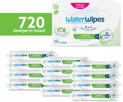 WaterWipes Baby Hydrating Clean Billendoekjes - 12x60 stuks - 720 doekjes - Voordeelverpakking