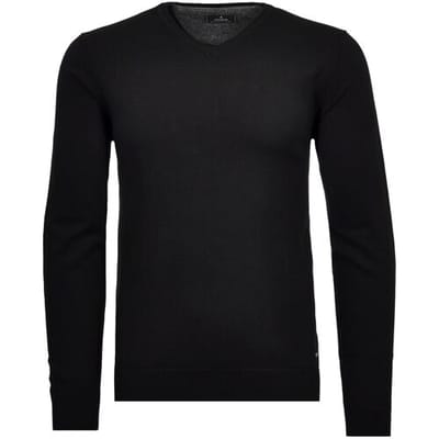 Ragman Trui V-Neck Supersoft Cotton Cashmere Knitted Elbow Patches Zwart / male