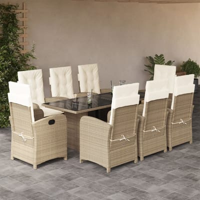 vidaXL - 9-delige - Tuinset - met - kussens - poly - rattan - beige