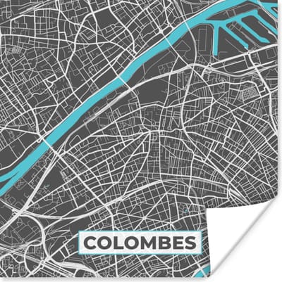 Poster Colombes - Kaart - Plattegrond - Frankrijk - Stadskaart - 100x100 cm XXL