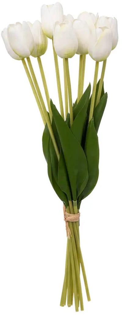 Atmosphera Kunst tulpen boeket Holland - 10x stuks - wit - real touch - kunst zijdebloemen - levensechte kunstbloemen