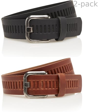 Voordeelset 2x Timbelt Riem zwart & cognac - Leren Geperforeerde Sleufjesriem Riem voor Dames en Heren - Breedte 4 cm - Sleufjes Riem Echt Leer - Riemmaat 85 - Totale lengte 100 cm