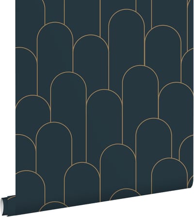 ESTAhome behang art deco motief donkerblauw en goud - 53 cm x 10.05 m - 139657
