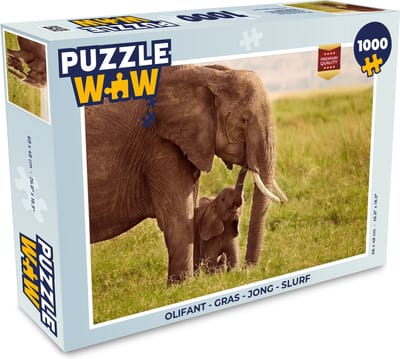Puzzel Olifant - Gras - Jong - Slurf - Legpuzzel - Puzzel 1000 stukjes volwassenen