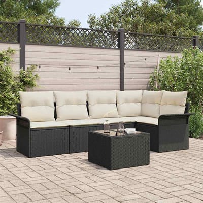 vidaXL - Tuinbank - Set - 6 - st - Zwart - poly - rattan