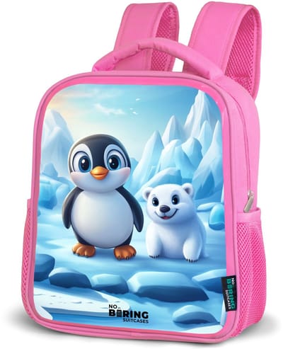 NoBoringSuitcases.com® - Rugzak roze - Schooltas meisjes - Pinguïn en ijsbeertje op ijsschotsen - Kinder rugtas meisje - Boekentas kind - Kinderrugzak voor school - Schoolrugzak