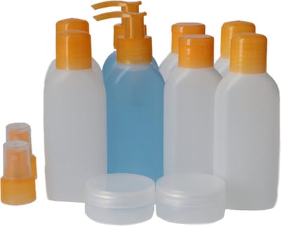 Reisflesjes Set Royal Orange - 2 Sets van 6 - Kunststof PE BPA-vrij - Navulbare Reisflesjes, Reisflacons Handbagage, Reisset Flesjes, Reisverpakking - Transparant en Oranje