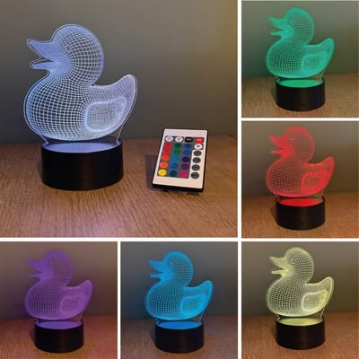 Klarigo® Nachtlamp – Eend - Badeend - Dieren - 3D LED Lamp Illusie – 16 Kleuren – Bureaulamp – Nachtlampje Kinderen – Creative lamp - Afstandsbediening