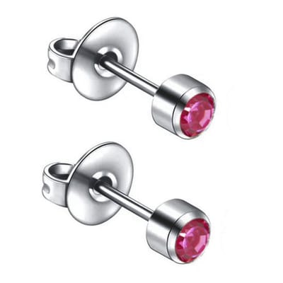 Caflon - 4mm titanium oorknopjes - oorschieter - hypoallergeen - steriel verpakt - roze - kristal steentje - geboortesteen oktober - rozenkwarts