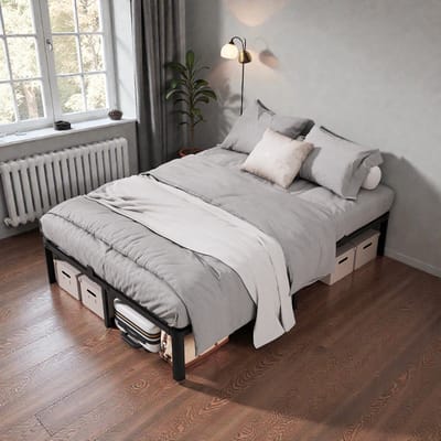 KUTAS Tweepersoonsbed - Metalen Bedframe - 140x200 cm - Minimalistisch Bedframe - Heavy Duty Metalen - Extra Stevig & Krasvrij - Grote Opbergruimte - Lattenbodem - Eenvoudig te Monteren - Zwart