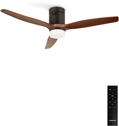 CREATE - Plafondventilator silent 100% hout 40W (Ø132cm) - Met licht LED - Afstandsbediening - 6 snelheden - Programmeerbaar - WIND CALM NATURAL WOOD