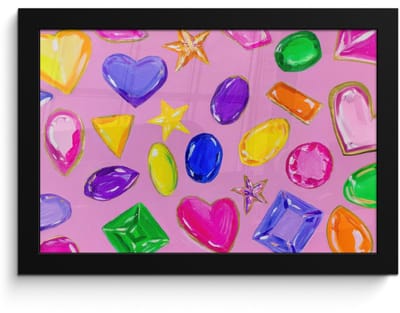 Poster in lijst - Fotolijst 30x20 cm - Posters - Edelstenen - Vormen - Hartje - Kleurrijk - Posterlijst zwart - Decoratie - Wanddecoratie woonkamer - Muurdecoratie slaapkamer
