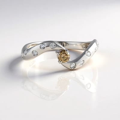Cavill - Luxe Damesring 925 Sterling Zilver Rhodium - Moderne Elegante Ring met Champagne Diamant 0,099 ct en 10 Briljant Zirkonia's