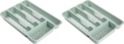 Plasticforte Bestekbak - bestekhouder - 5 vaks - groen - 33 x 24 x 4 cm - Kunststof - Keuken opberg accessoires