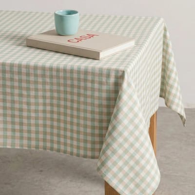 GAMUSI Vlekbestendig Tafelkleed MAVY – 2 kleuren Vichyruit – Katoen Look – 140x100 cm – Zeewater