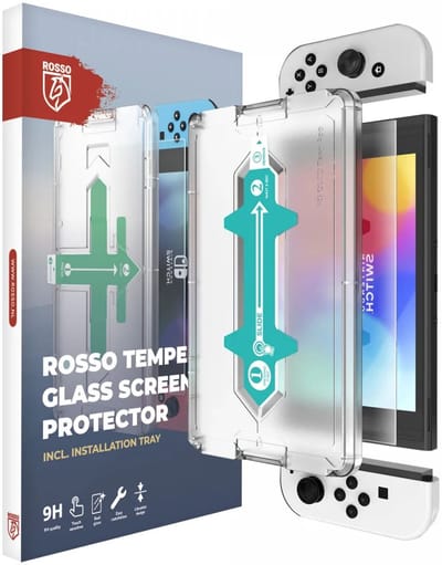 Rosso Screenprotector Geschikt voor Nintendo Switch OLED | 9H Tempered Glass | Gehard Glas | Beschermglas | Glasplaatje | Case Friendly | Met Installatietray | Eenvoudige montage