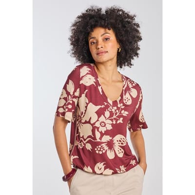 DIDI Dames T-shirt Preppy Dark red Florique print maat 34