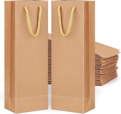 Wijngeschenkzakjes van Kraftpapier 10 stuks - Stevige Handgrepen - Voor Bruiloft Jubileum - 11 x 9 x 35 cm - Waterdicht - 20 PCS - MUXItrabe bottle bag