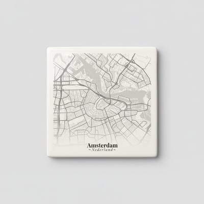 Amsterdam Stadskaart Keramische Tegel 15x15 cm – Minimalistische Plattegrond Wanddecoratie voor Interieur