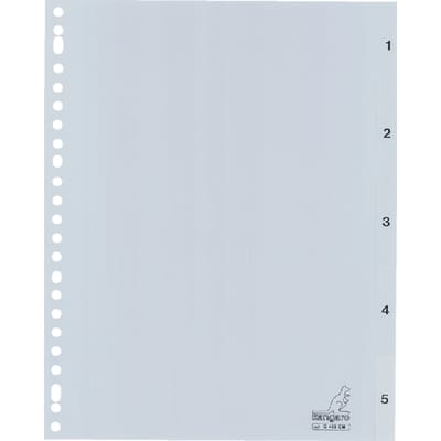 Kangaro tabbladen - A4 - 5-delig met cijfers - PP 120 micron - grijs - 23-gaats