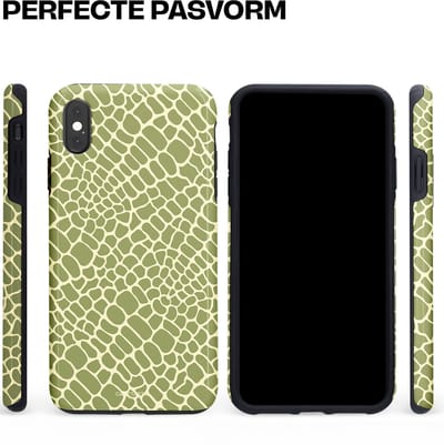 Casetastic hoesje geschikt voor Apple iPhone XS Max - Dubbellaagse bescherming - Exotische Groen Geel Krokodillen Schubben - Fashion Case - Saliegroen Beige