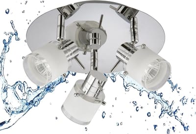 Trango 3-vlam IP44 LED badkamerlamp 1006-38R *RONNY* badkamer plafondlamp met glazen lampenkap in chroomlook Rondell, plafondspot incl. 3x 5 Watt GU10 LED lampen, spots draaibaar