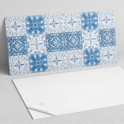 Coloray Wandpanelen Zelfklevend - Bloemenpatroon in tegels PVC Wandpaneel - 100 cm x 50 cm - Blauw Wandbekleding Zelfklevend - 1 stuk - Texturen Wandpanelen Zelfklevend - Wandbord Keuken - Wandpaneel Badkamer