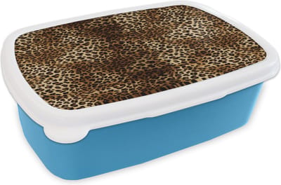 Broodtrommel Blauw - Lunchbox - Brooddoos - Luipaard - Patronen - Dieren - 18x12x6 cm - Kinderen - Jongen